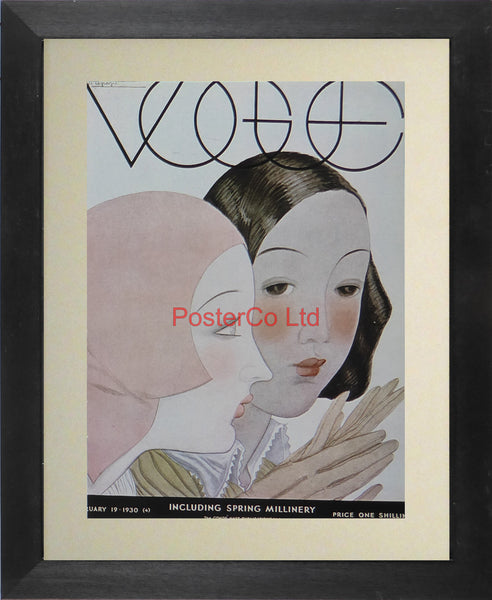 Vogue Magazine Cover Art - Spring Millinery, February 19 1930 - Framed Plate - 14"H x 11"W