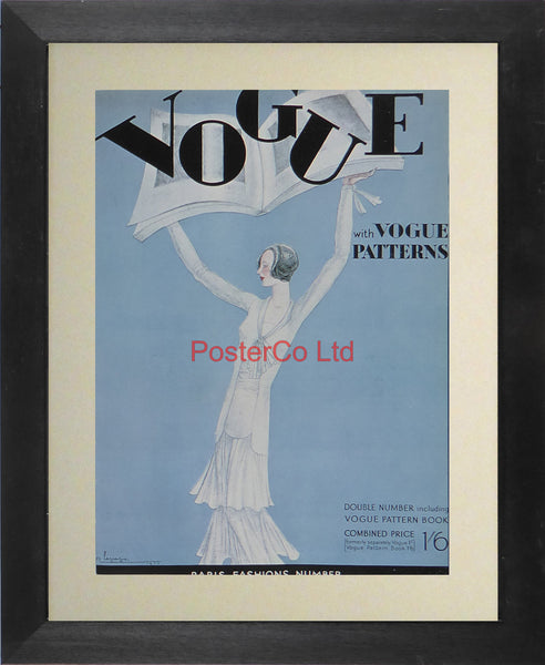 Vogue Magazine Cover Art - Paris fashions number including Vogue pattern book - Framed Plate - 14"H x 11"W