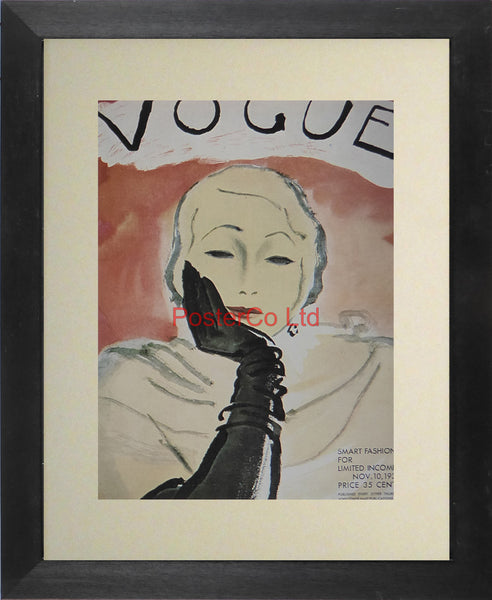 Vogue Magazine Cover Art - Smart fashion for limited income, November 1930 - Framed Plate - 14"H x 11"W