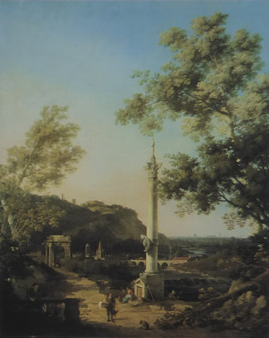Capriccio: River Landscape with a Column, a Ruined Roman Arch, and Reminiscences of England  Cannaletto