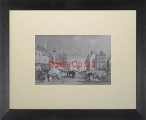 Grantham Market Place Lincolnshire - Thomas Allom - Framed Print - 11"H x 14"W