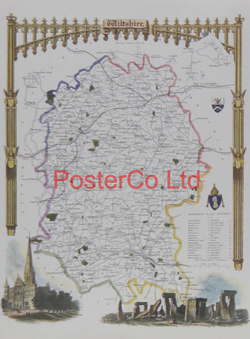 Wiltshire Map - Framed Print - 14"H x 11"W