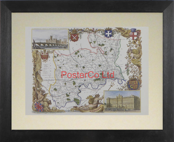 Middlesex Map - Framed Print - 11"H x 14"W