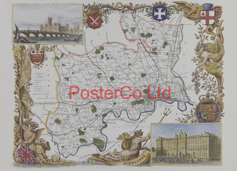 Middlesex Map - Framed Print - 11"H x 14"W