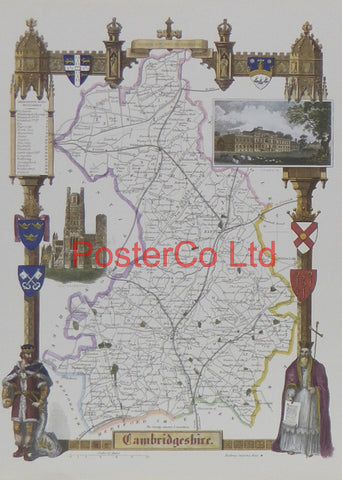Cambridgeshire Map - Framed Print - 14"H x 11"W