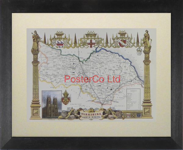 Yorkshire North Riding Map - Framed Print - 11"H x 14"W