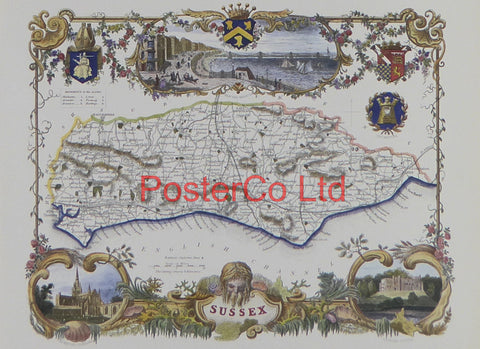 Sussex Map - Framed Print - 11"H x 14"W