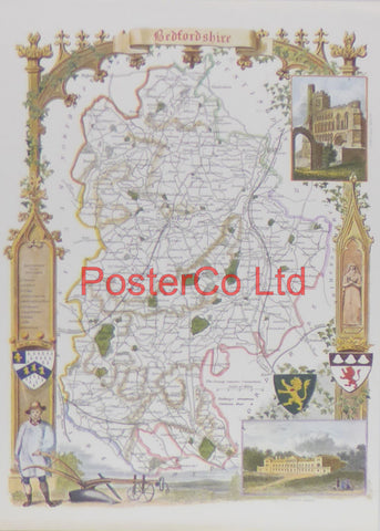 Bedfordshire Map - Framed Print - 14"H x 11"W