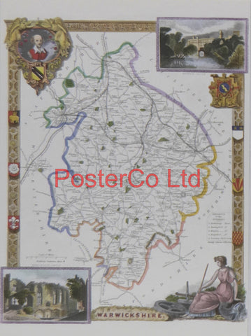Warwickshire Map - Framed Print - 14"H x 11"W