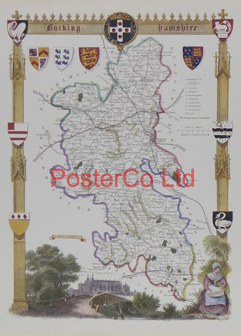 Buckinghamshire Map - Framed Print - 14"H x 11"W