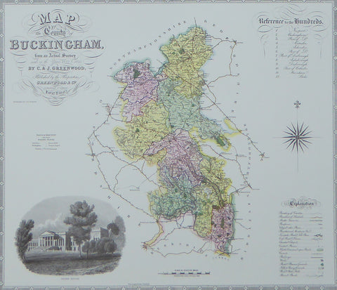 Buckinghamshire Map by C & J Greenwood - Framed Print - 16"H x 20"W