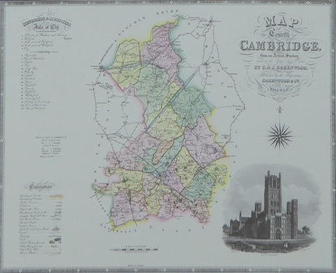 Cambridgeshire Map by C & J Greenwood - Framed Print - 16"H x 20"W