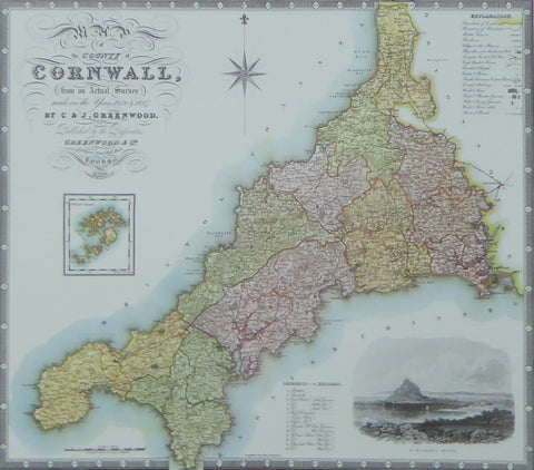 Cornwall Map by C & J Greenwood - Framed Print - 16"H x 20"W