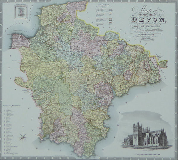 Devon Map by C & J Greenwood - Framed Print - 16"H x 20"W
