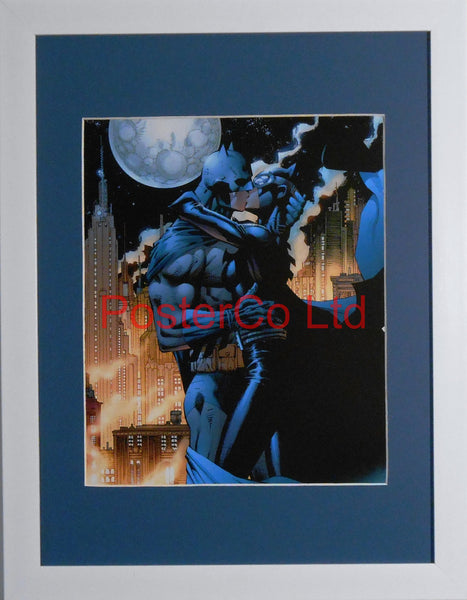 Batman Kissing Catwoman (Batman Villain / Antihero) - Framed Print - 16"H x 12"W