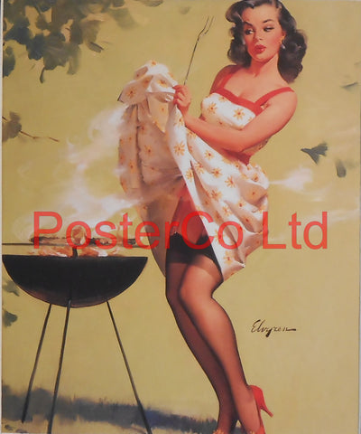 Barbeque Pin Up (Gil Elvgren)  - Framed Picture - 16"H x 12"W