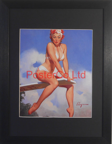 Diving Board Swimmer Pin Up (Gil Elvgren)  - Framed Picture - 16"H x 12"W