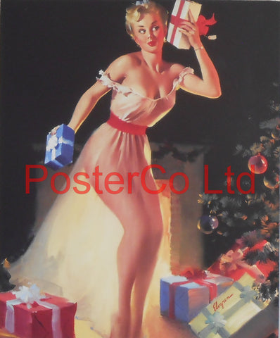 Christmas Presents Pin Up (Gil Elvgren)  - Framed Picture - 16"H x 12"W