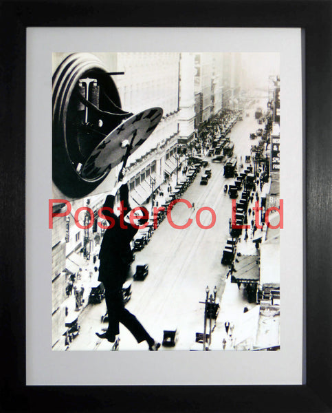 Harold Lloyd Clock scene from Safety Last!  - Framed Picture 16"H x 12"W