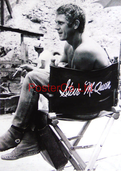 Steve McQueen, relaxing on set  - Framed Picture 16"H x 12"W
