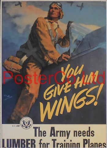 American WWII Propaganda Poster - Airforce - You Give Him Wings - Framed Picture - 14"H x 11"W