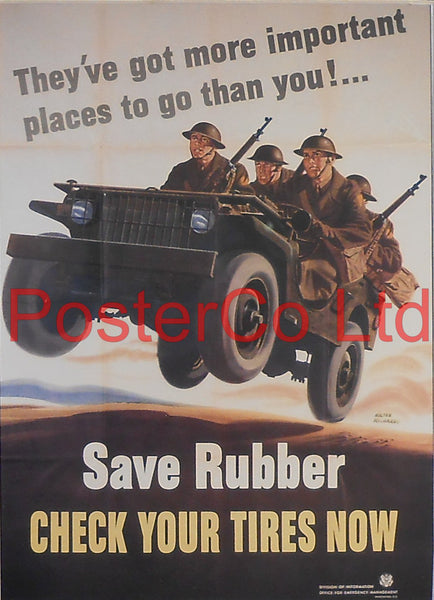 American WWII Propaganda Poster - Army - Save Rubber - Framed Picture - 14"H x 11"W