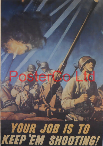 American WWII Propaganda Poster - Civilian / Army - Production - Framed Picture - 14"H x 11"W