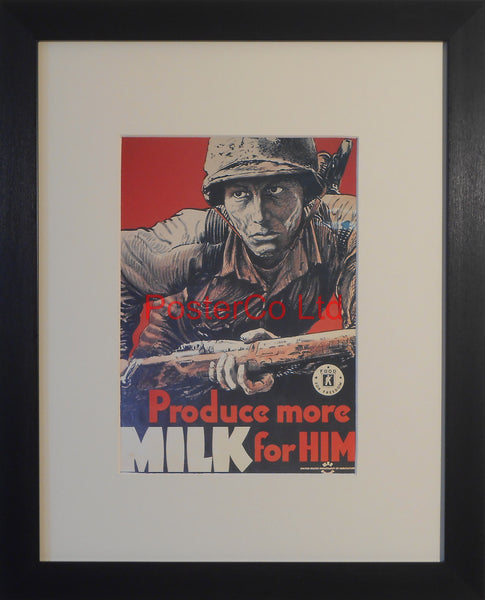 American WWII Propaganda Poster - Army - Milk Production - Framed Picture - 14"H x 11"W