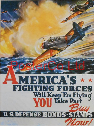 American WWII Propaganda Poster - Airforce War Bond advert - Framed Picture - 14"H x 11"W