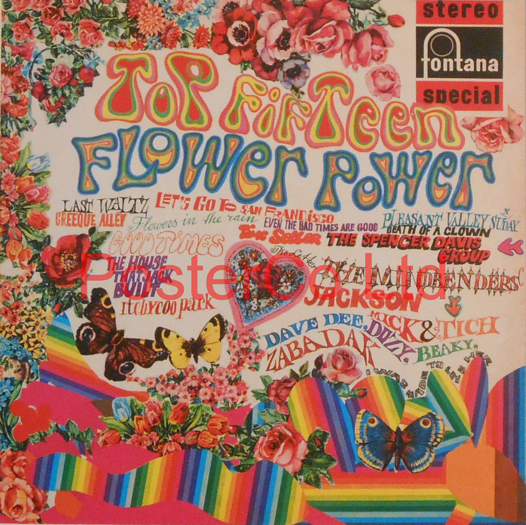 Top Fifteen Flower Power (Album Cover Art) - Framed Print - 16"H x 16"W