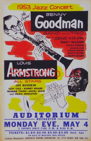 1953 Jazz Concert advert with Benny Goodman and Louis Armstrong