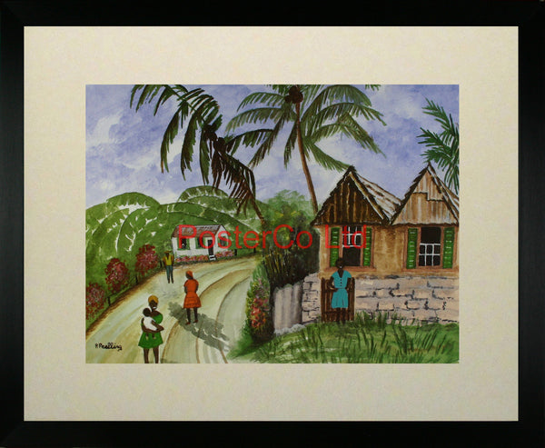 Green shuttered house (Carribean) - R.Pealing - Framed Print - 16"H x 20"W