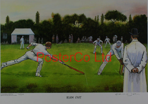 Cricket - Run Out - Edward John - (Limited Numbered and Signed Edition) - Framed Print - 16"H x 20"W