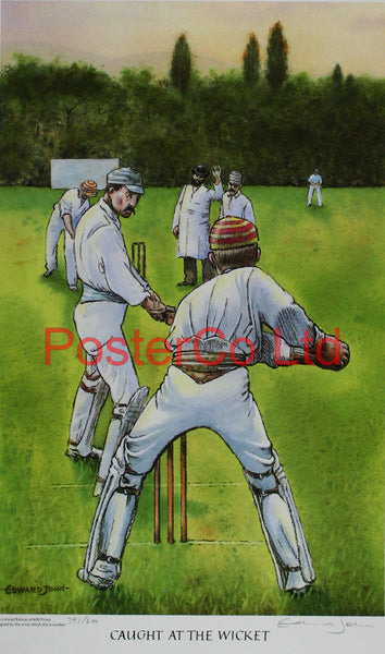 Cricket - Caught at the wicket - Edward John - (Limited Numbered and Signed Edition) - Framed Print - 20"H x 16"W