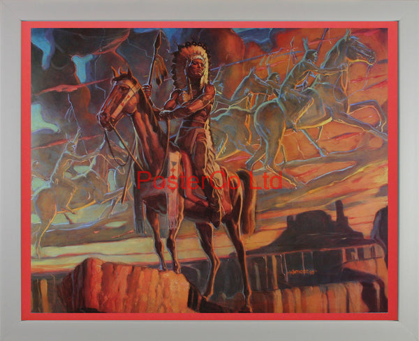 Indian Brave on horse back - Allen - Framed Print - 16"H x 20"W