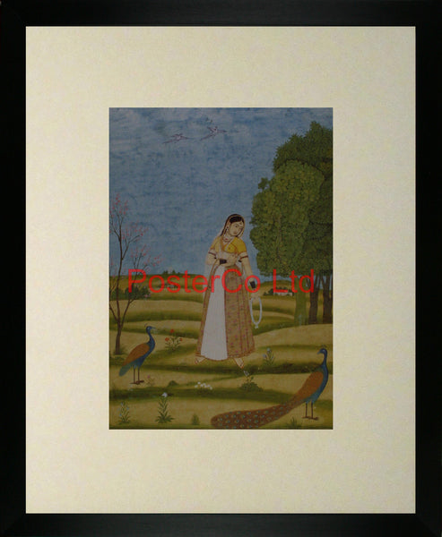 Lady with peacocks - anon - Framed Print - 20"H x 16"W