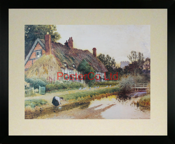 A country cottage by the river - Arthur Claude Strachan - Framed Print - 16"H x 20"W