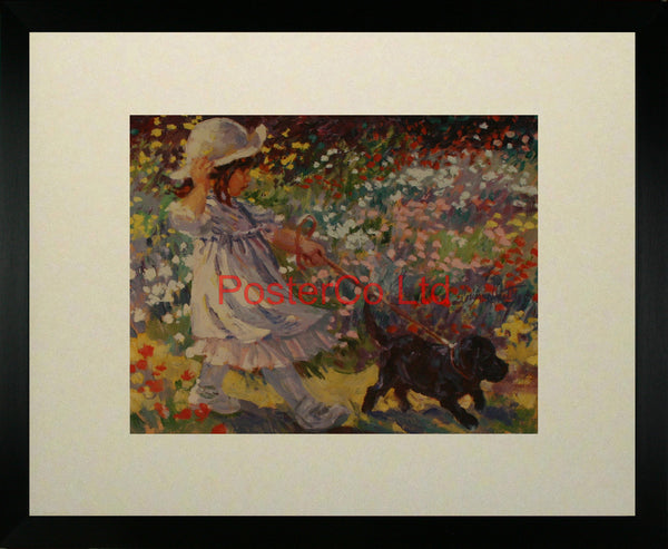 Little girl with black dog - Corinne Hartley - Framed Print - 16"H x 20"W