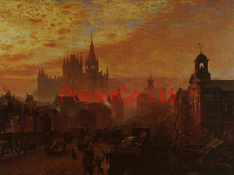Saint Pancras Hotel (From Pentonville Road looking west evening)- John O'Connor - Framed Print - 16"H x 20"W