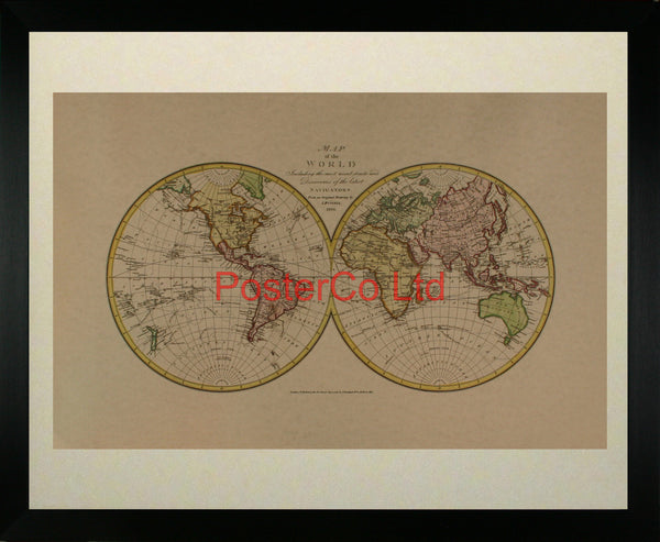 Map of the world (1806) - J Russell - Framed Print - 16"H x 20"W