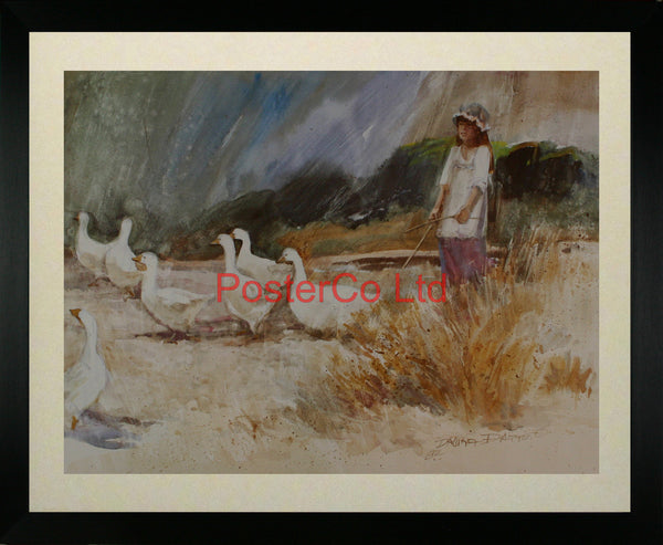 Geese & Girl - Framed Print - 16"H x 20"W