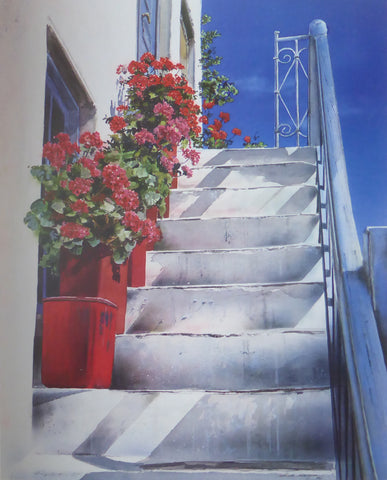 Skala (Mediterranean Stairs) William Mangum (1986 Art Beats) (Genuine and Vintage)