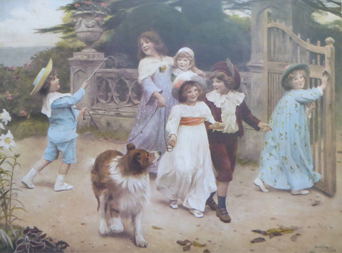 The Home Team (Children walking a dog) Arther Elsley (Genuine and Vintage)