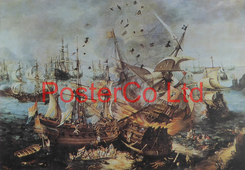 The Battle of Gibraltar, 25th April 1607 - Cornelis Claesz van Wieringen - Framed Print - 12"H x 16"W