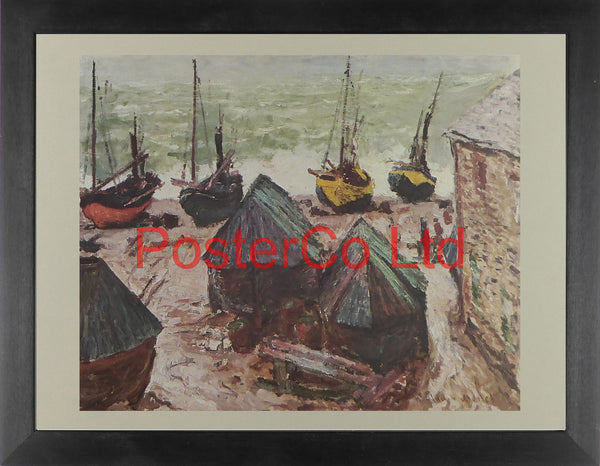 Boats in Winter Quarters, Etretat - Claude Monet - Framed Print - 12"H x 16"W