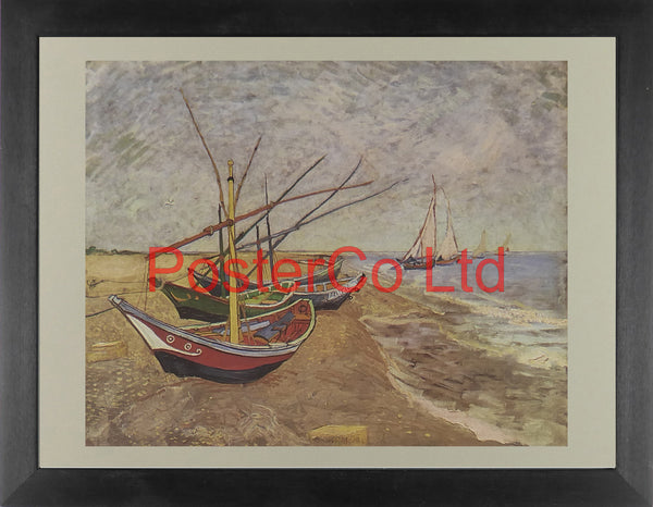 Boats on the Beach, Saintes-Maries-de-la-Mer - Vincent Van Gogh - Framed Print - 12"H x 16"W