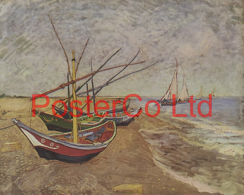 Boats on the Beach, Saintes-Maries-de-la-Mer - Vincent Van Gogh - Framed Print - 12"H x 16"W