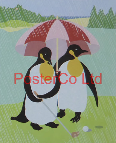 Putting Penguins in the Rain - Cathi Whiting - Felix Rose 1986 - Framed Print - 14"H x 11"W