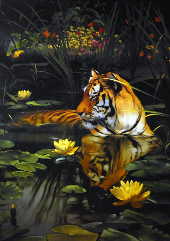 Tiger in a lily pond 