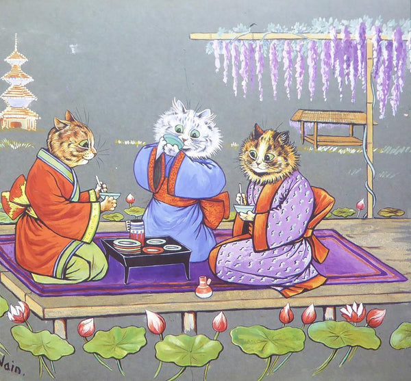 3 Cats having Japanese tea party   Louis Wain